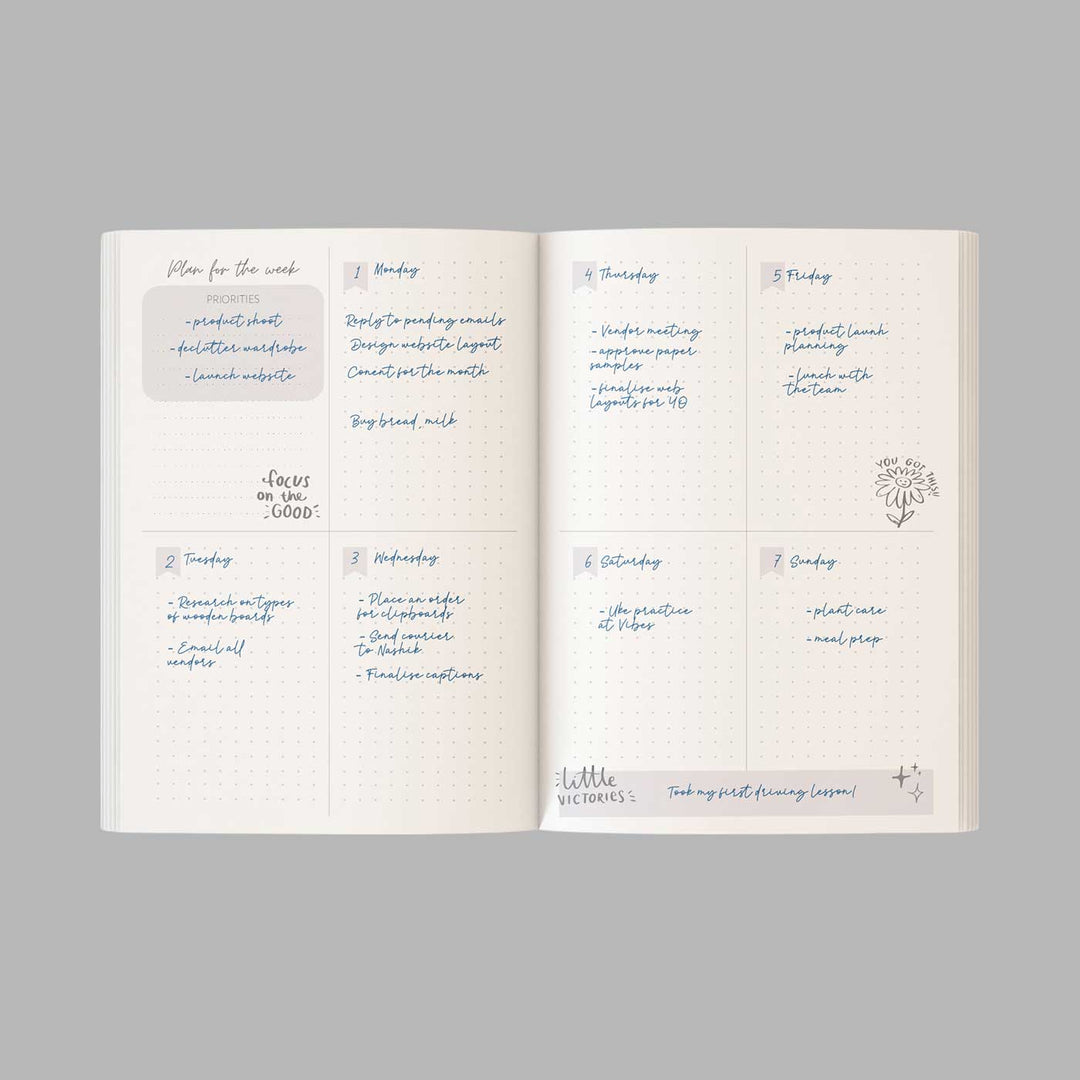 Hardbound Green Wildflower Undated Planner With Habit Tracker | 380 Pages