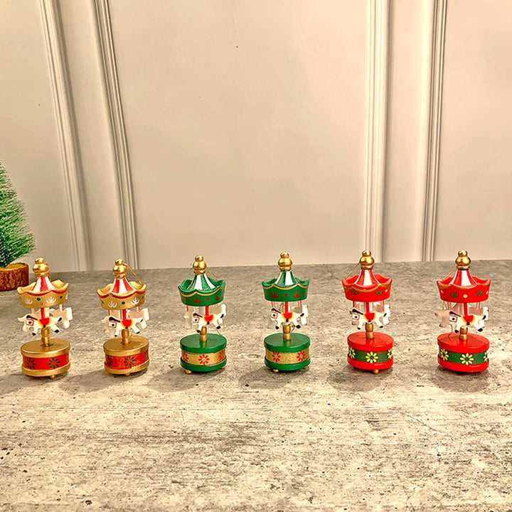 Carousel Wooden Decor For Christmas Table Decoration | Set Of 6