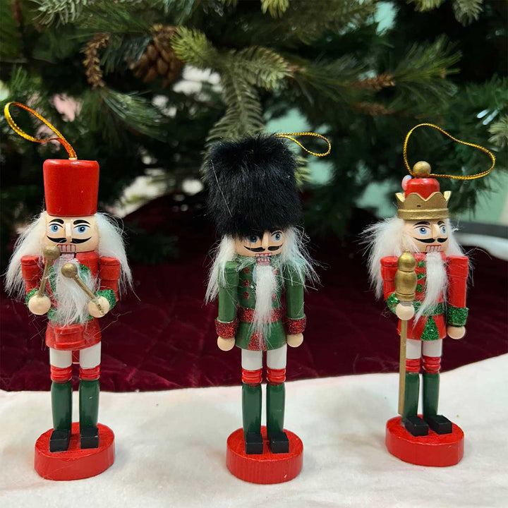 Handmade Glitter Nutcracker Wooden Ornaments For Christmas Tree Decoration | Set Of 3