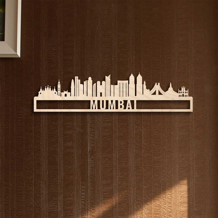 Printed Black Wooden Mumbai City Skyline Wall Decor