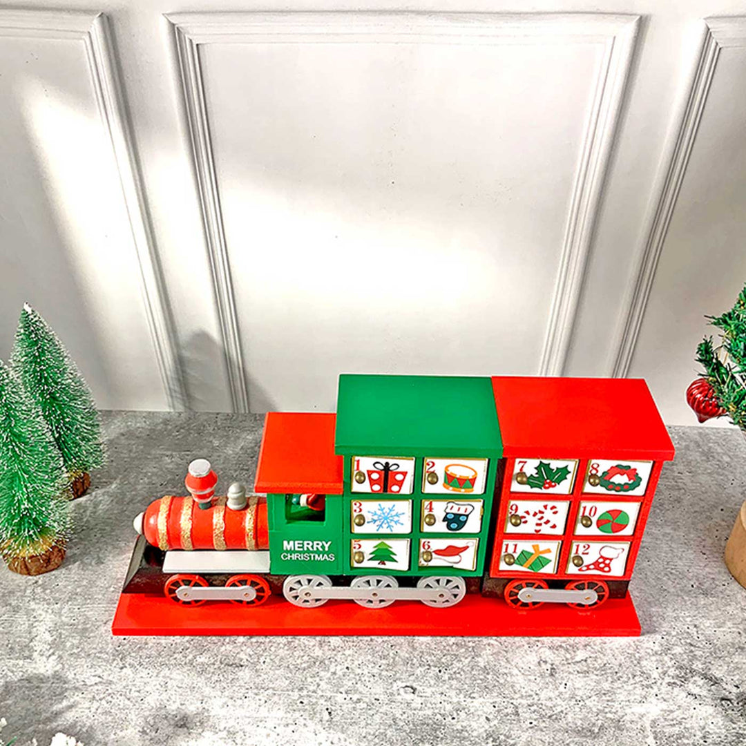 Train Shape Advent Calendar Wooden Decor For Christmas Table Decoration