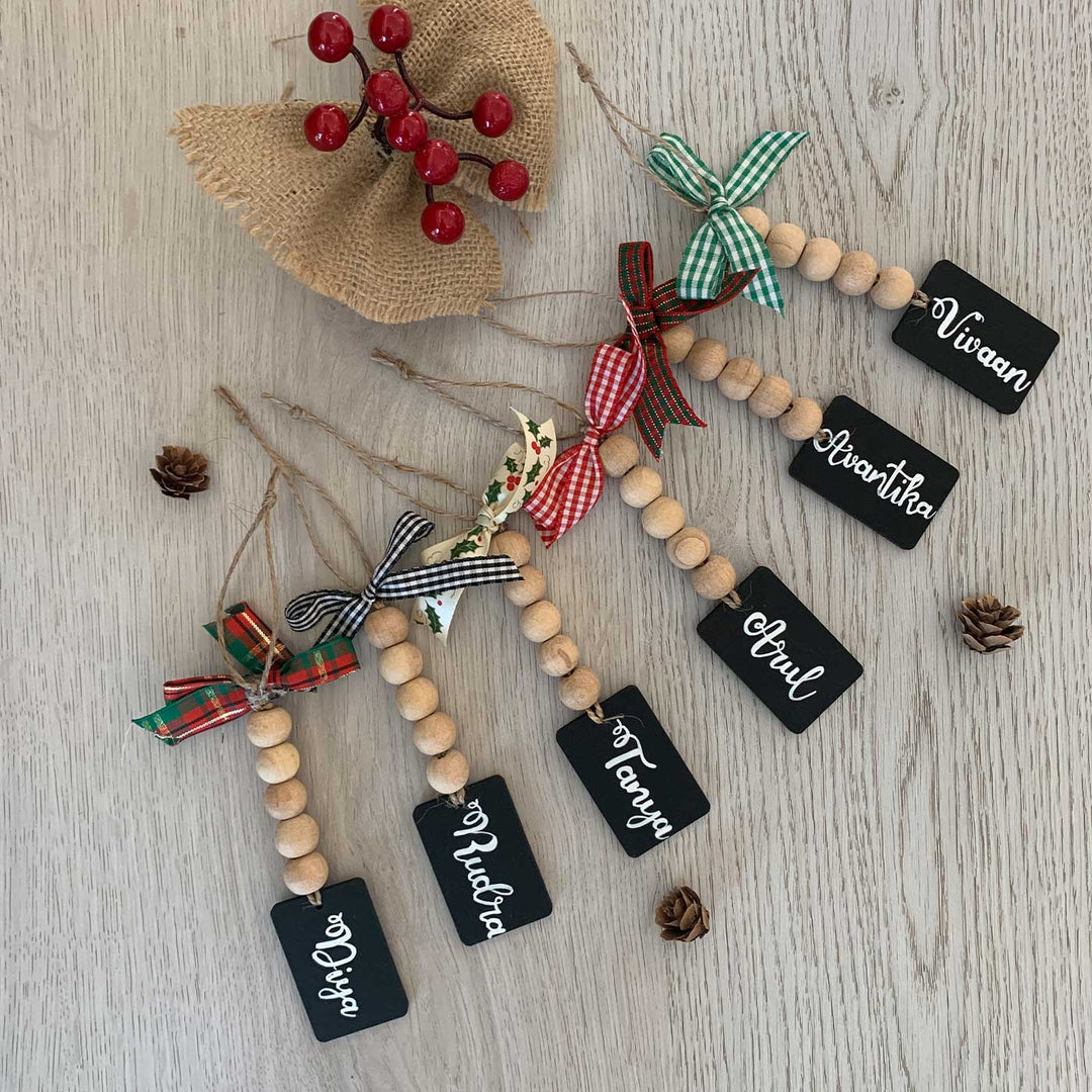 Personalized Bow & Beads Ornament For Christmas Tree Decoration