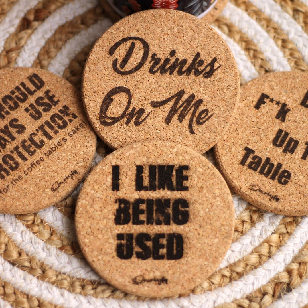 Eco-Friendly Printed Wisdom Cork Coaster Set | Set of 4