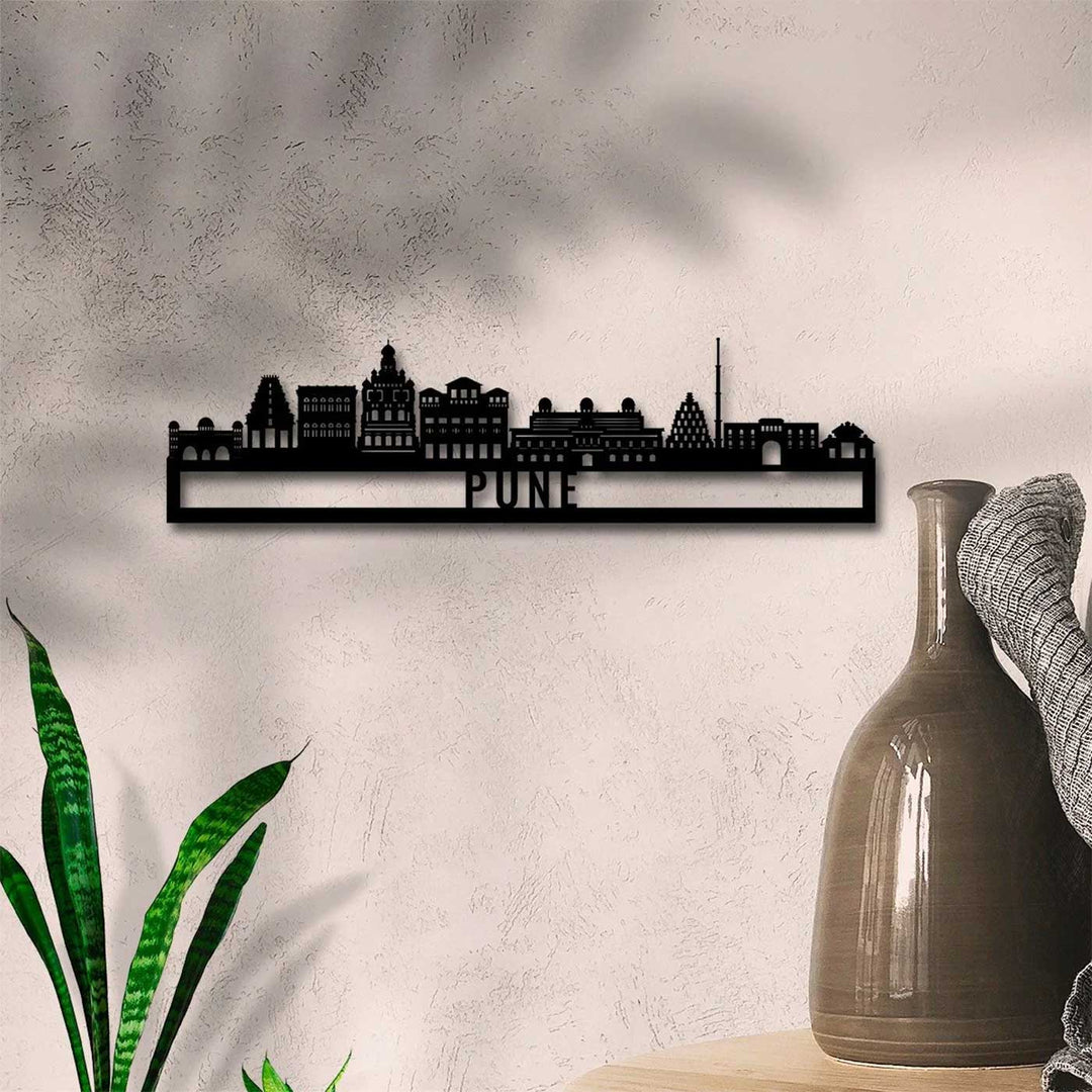 Printed Black Wooden Pune City Skyline Wall Decor