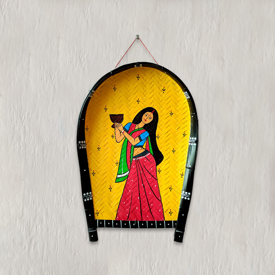 Handpainted Durga Puja Themed Bamboo Wall Decor