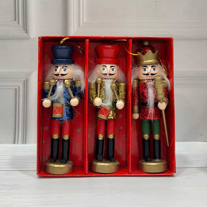 Handmade Symphony Nutcracker Wooden Ornaments For Christmas Tree Decoration | Set Of 3