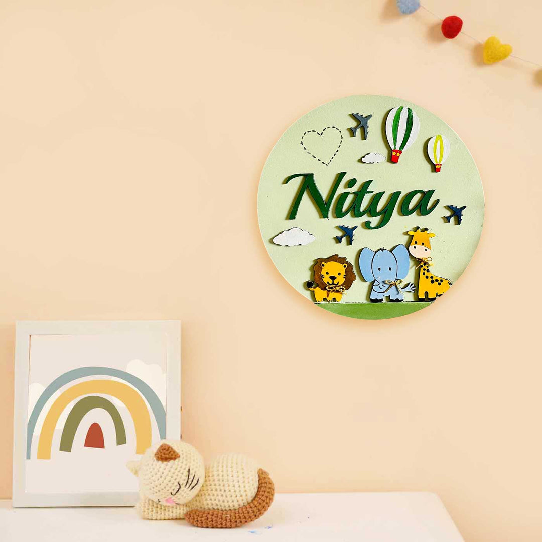 Personalized Hand-Painted Jungle Mdf Wood Kids Name Plate