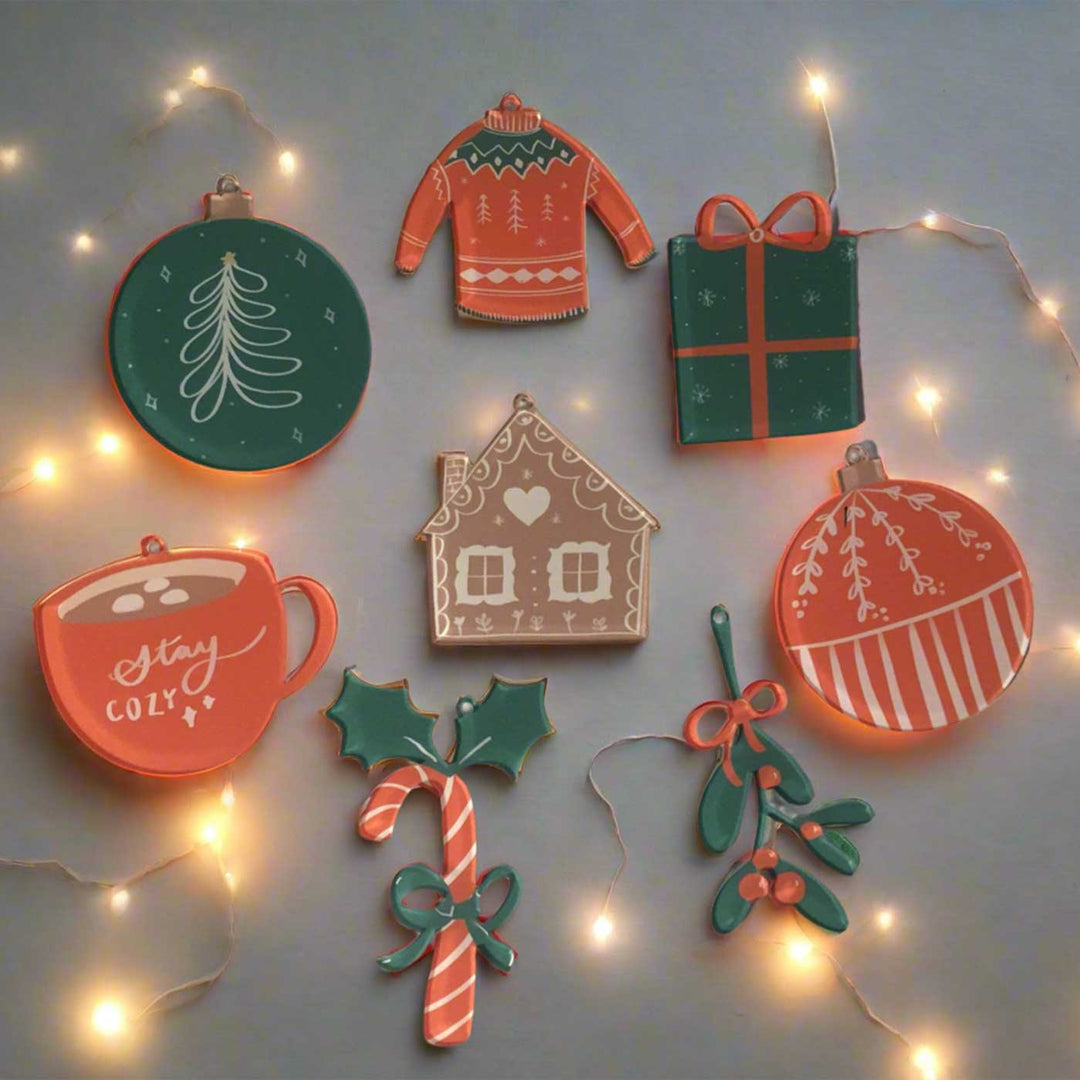 Handmade Xmas Acrylic Ornaments For Christmas Tree Decoration | Set Of 8