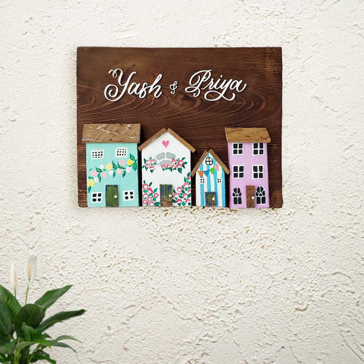 Personalized House Theme Pine Wood Name Plate