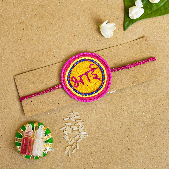 Handmade Beaded Bhai Rakhi With Roli Chawal