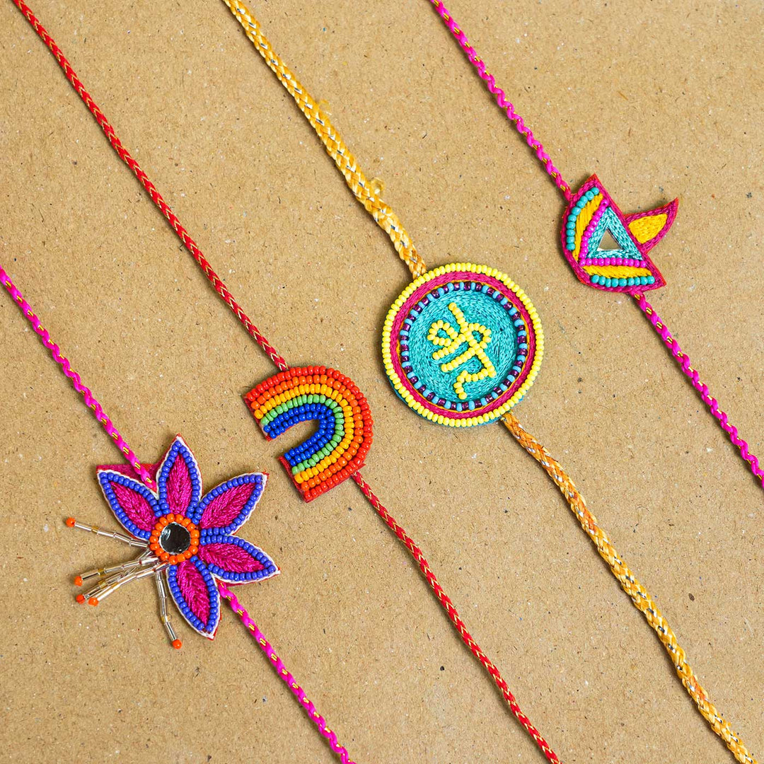 Handmade Beaded Rainbow Rakhi With Roli Chawal