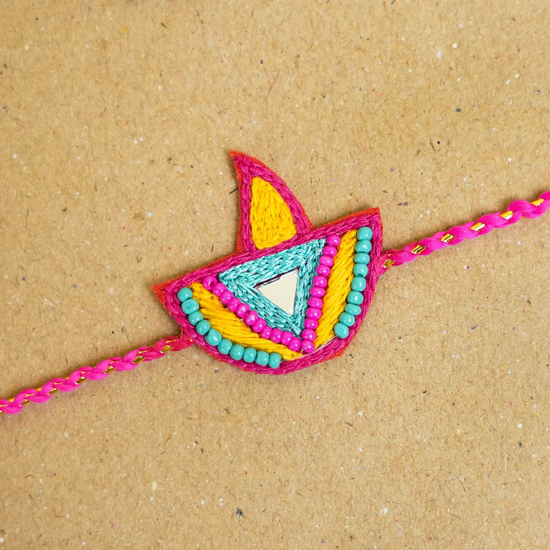 Handmade Beaded Diya Rakhi With Roli Chawal