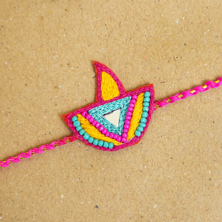 Handmade Beaded Diya Rakhi With Roli Chawal