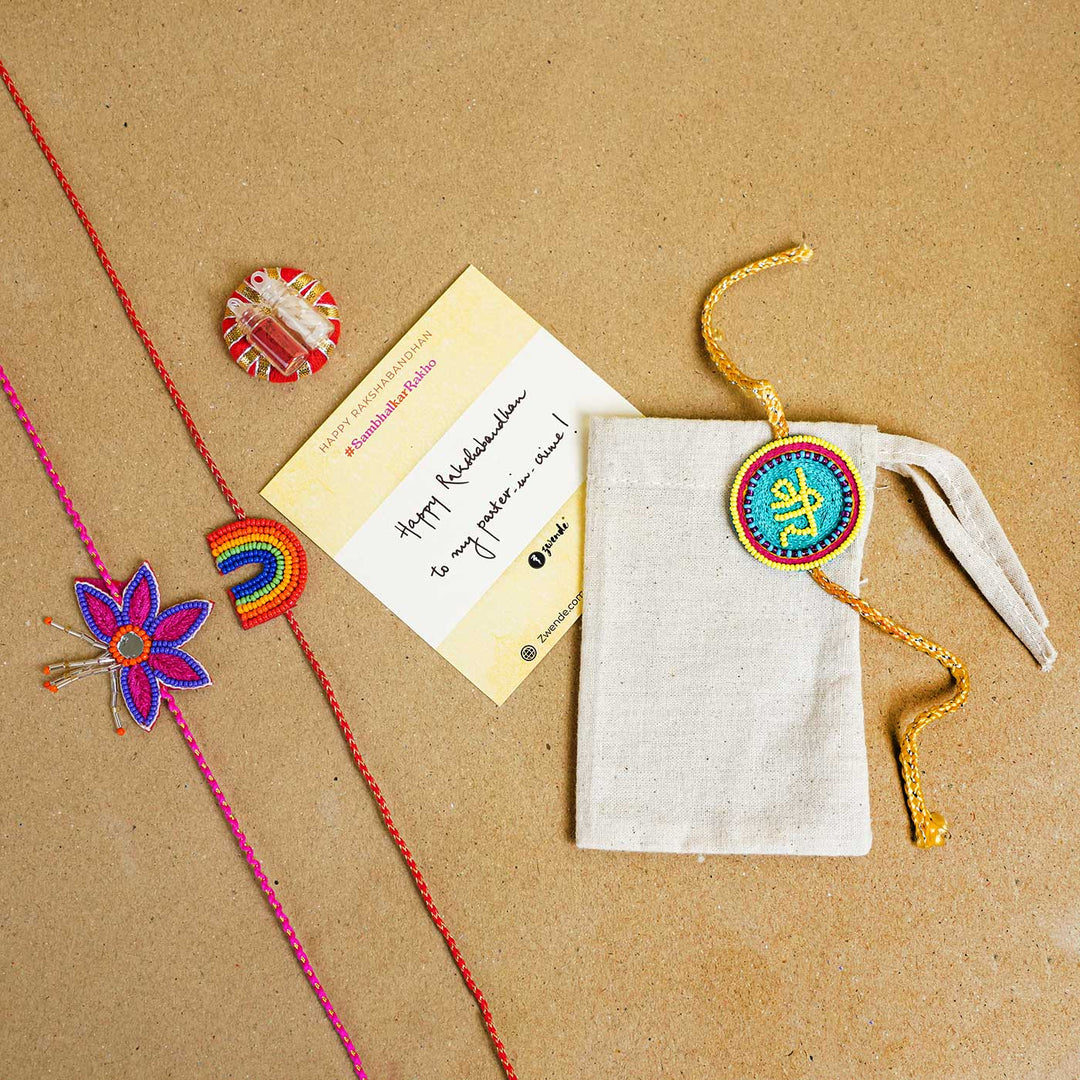 Handmade Beaded Infinity Rakhi With Roli Chawal