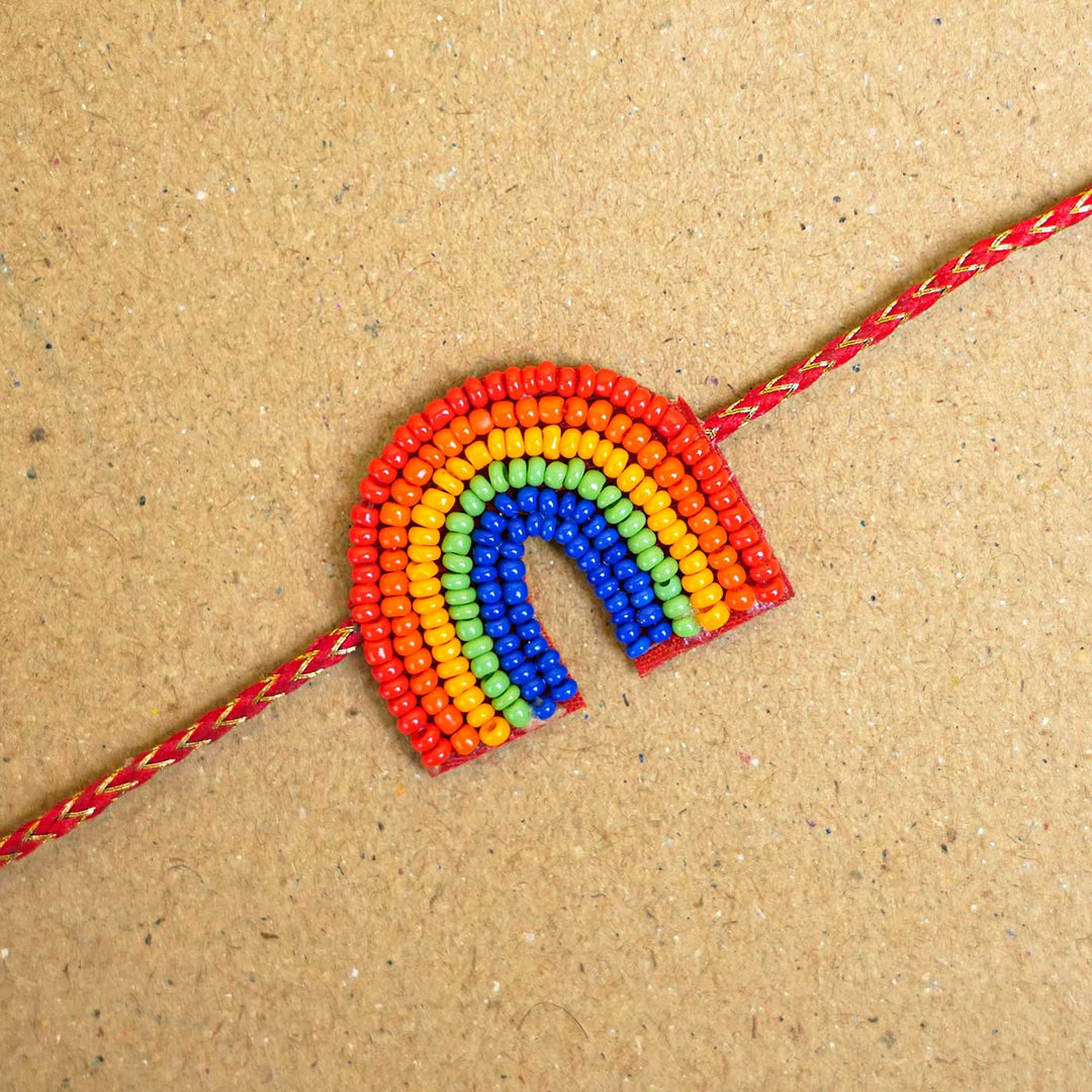 Handmade Beaded Rainbow Rakhi With Roli Chawal