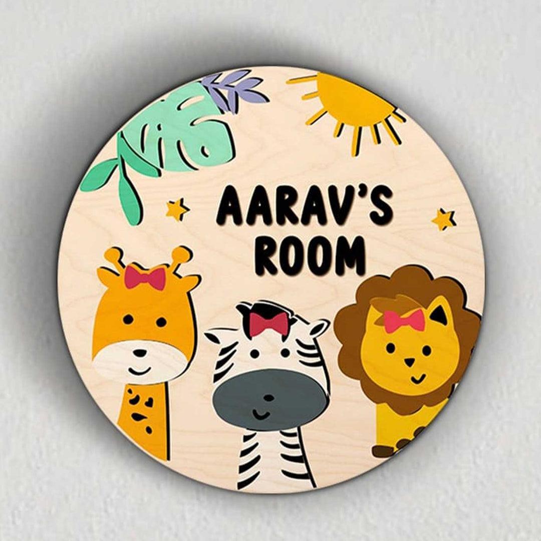 Kids Circular 3D Jungle Themed Wooden Nameplate