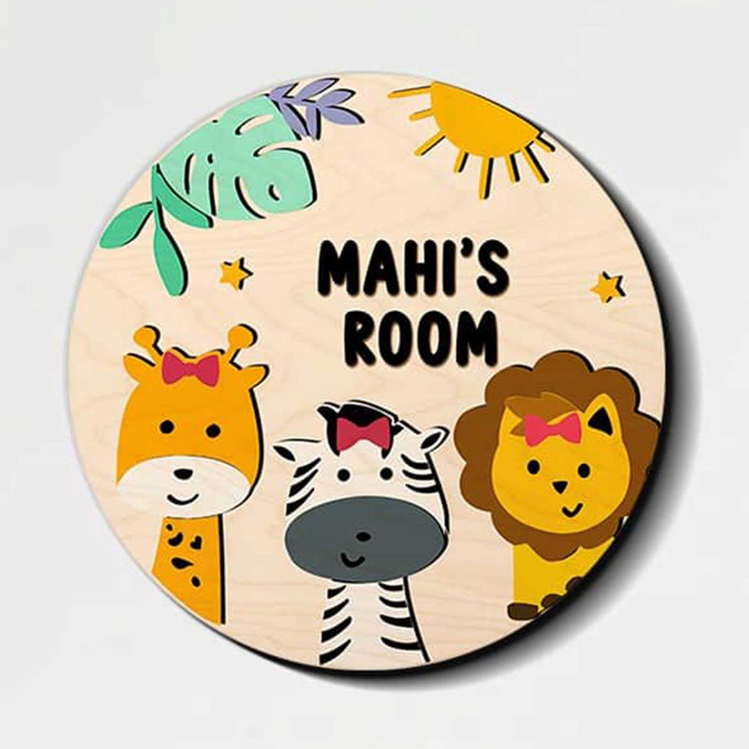 Kids Circular 3D Jungle Themed Wooden Nameplate