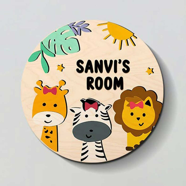 Kids Circular 3D Jungle Themed Wooden Nameplate