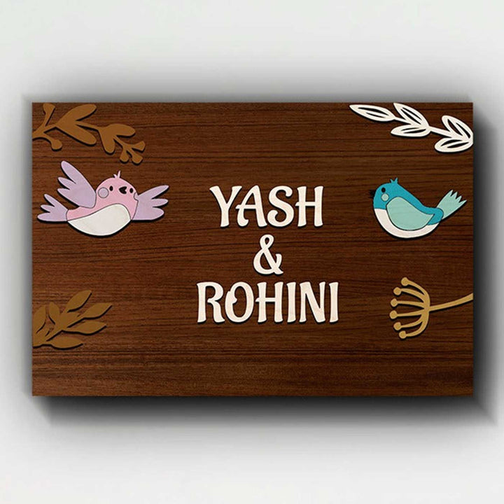 Personalized Printed Wooden 3D Birds Nameplate For Couples