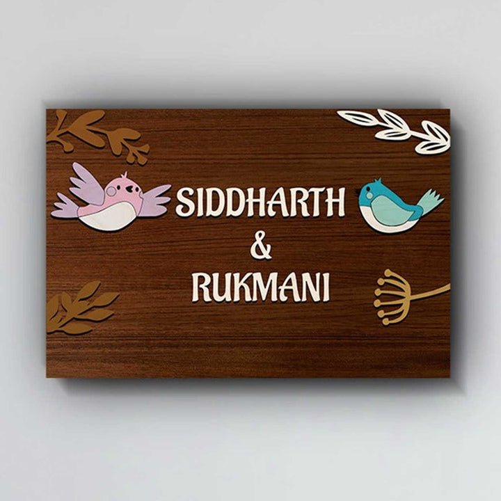 Personalized Printed Wooden 3D Birds Nameplate For Couples