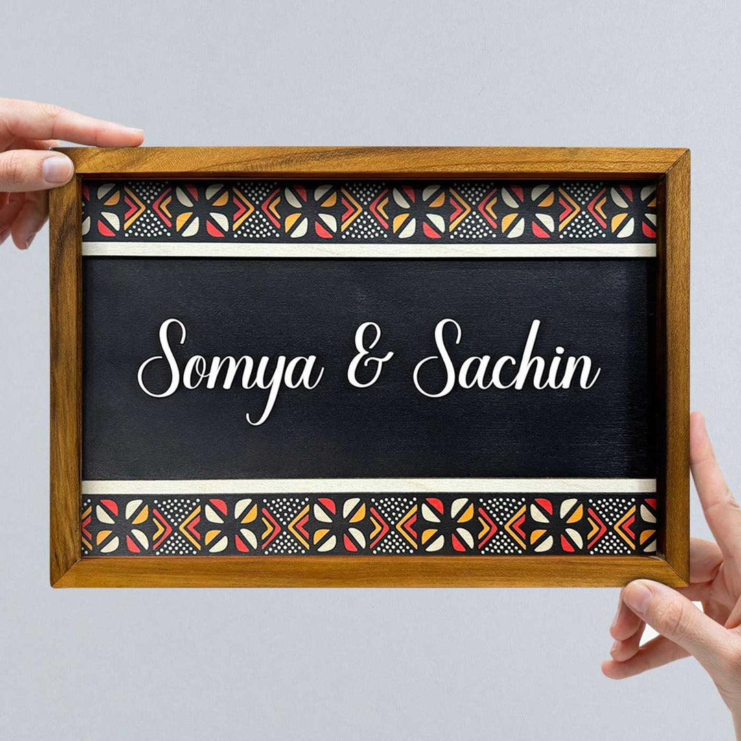 Wooden Personalized Printed Framed Black Couples Nameplate