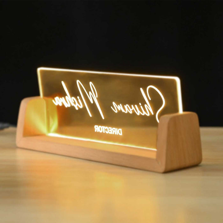 Personalized Profession Sleek Glass Desk Nameplate With LED Light