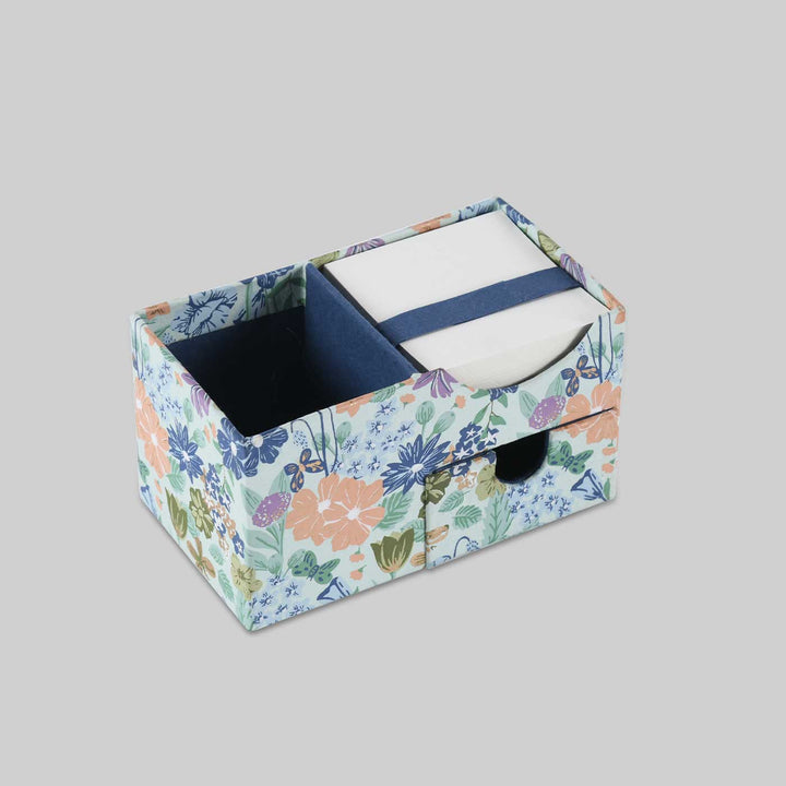 Handmade Blue Floral Cube Desk Organiser