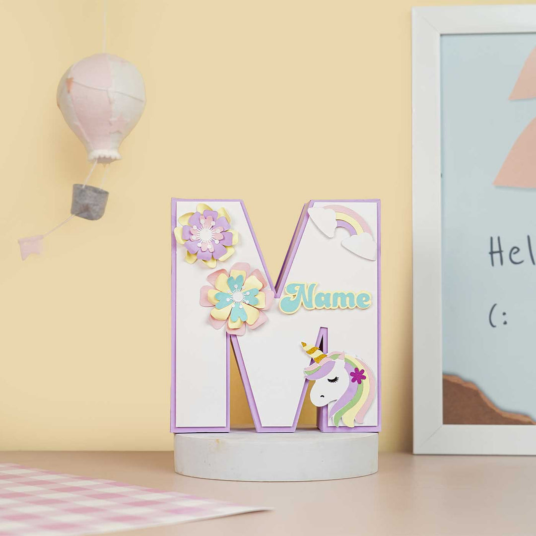 Personalized Printed Unicorn 3D Cardstock Monogram For Kids