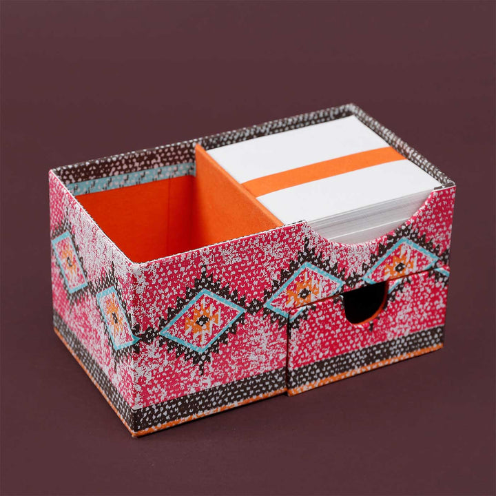 Handmade Red & Orange Kaleen Cube Desk Organiser