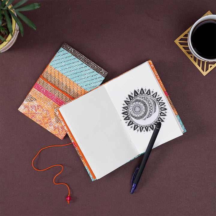 Handmade Red & Orange Kaleen Notebook | Set of 2