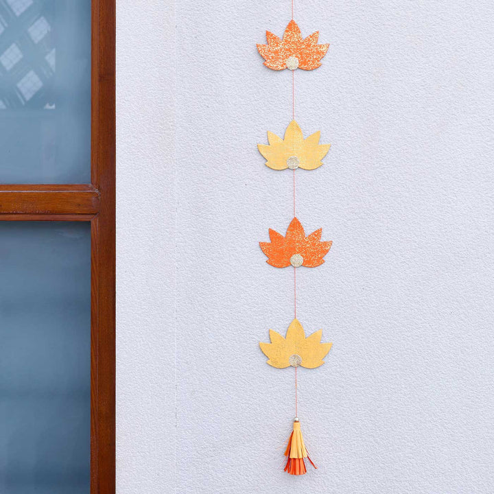 Handmade Yellow & Orange Lotus Paper Hanging | Set of 2