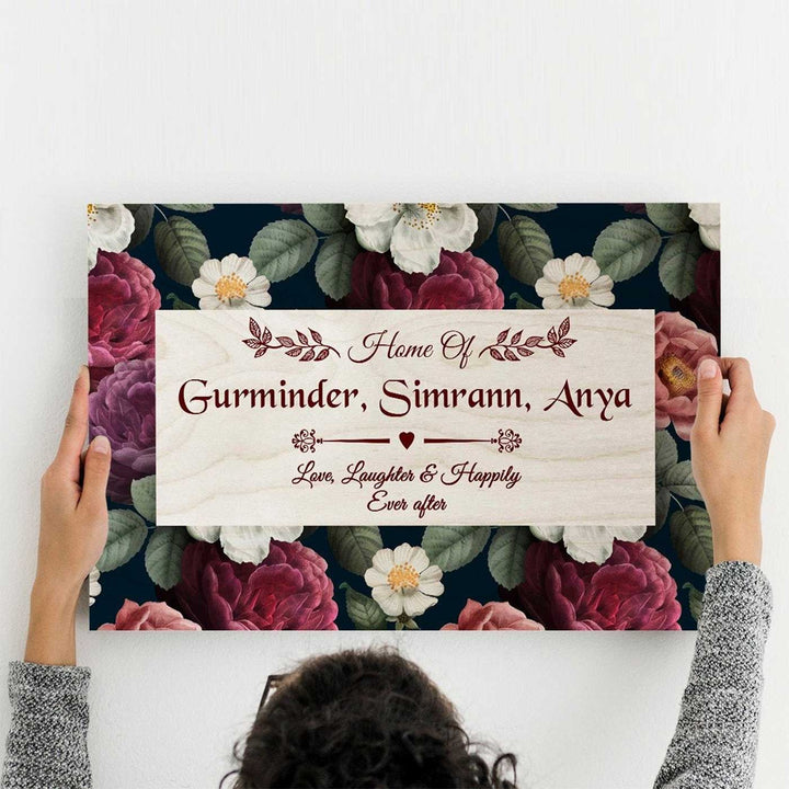 Printed Spring Floral Wooden Rectangle Nameplate