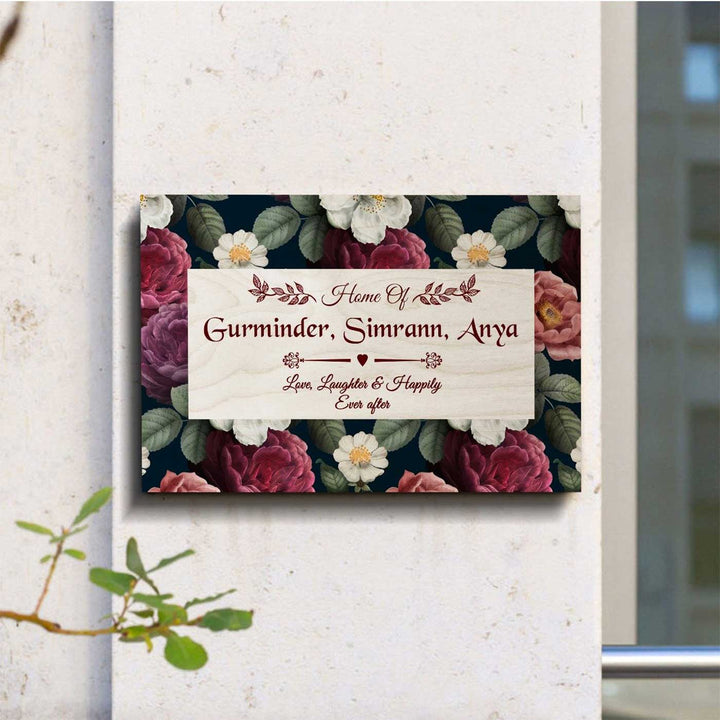 Printed Spring Floral Wooden Rectangle Nameplate