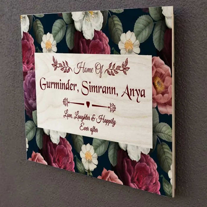 Printed Spring Floral Wooden Rectangle Nameplate