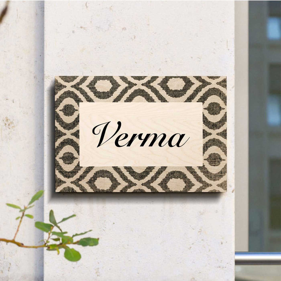 Printed Wooden Personalized Beige Pattern Family Nameplate