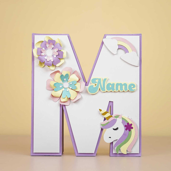 Personalized Printed Unicorn 3D Cardstock Monogram For Kids