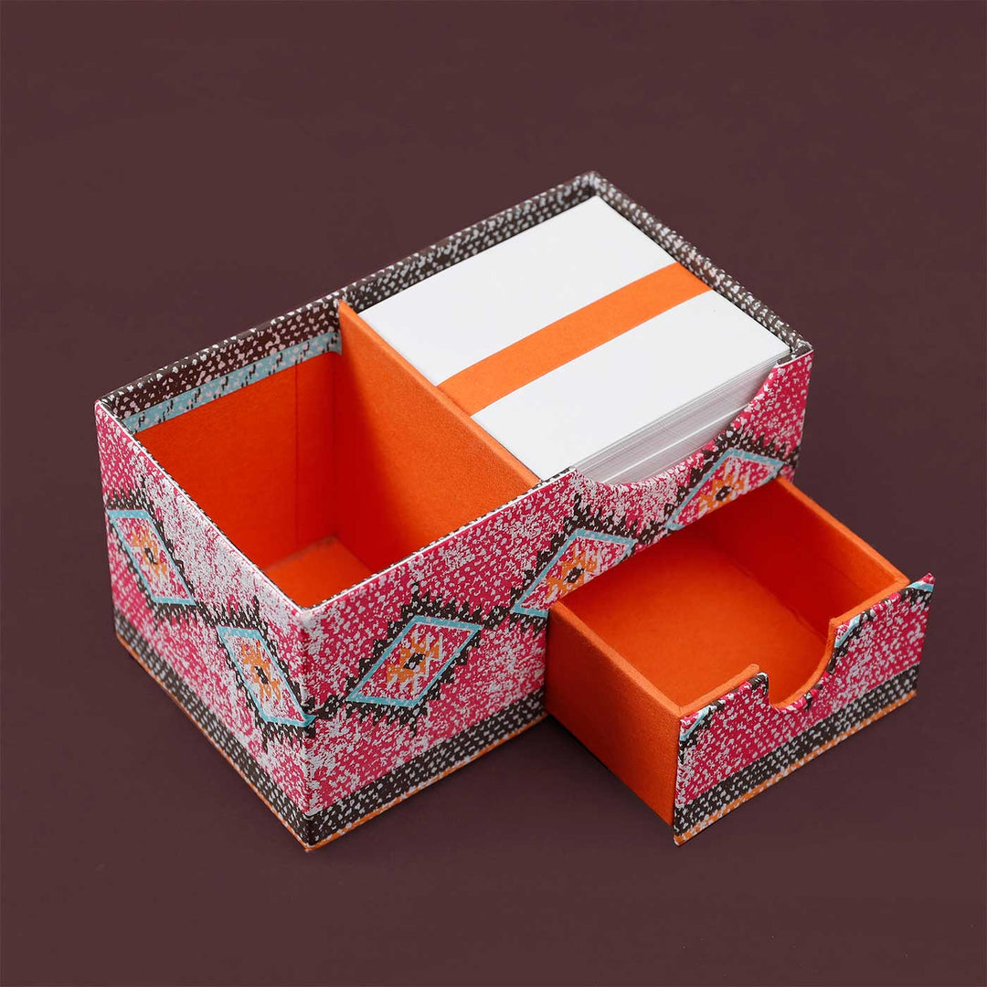 Handmade Red & Orange Kaleen Cube Desk Organiser