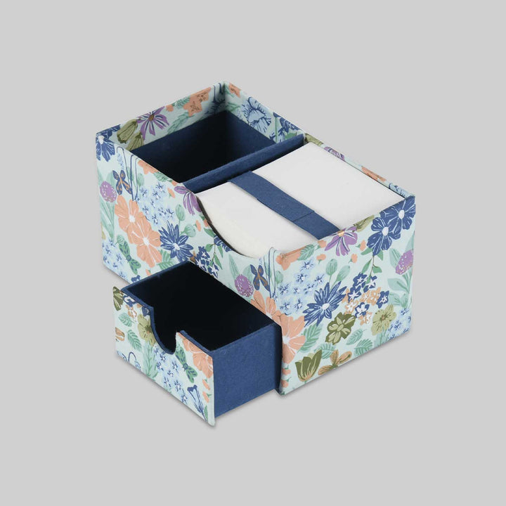 Handmade Blue Floral Cube Desk Organiser