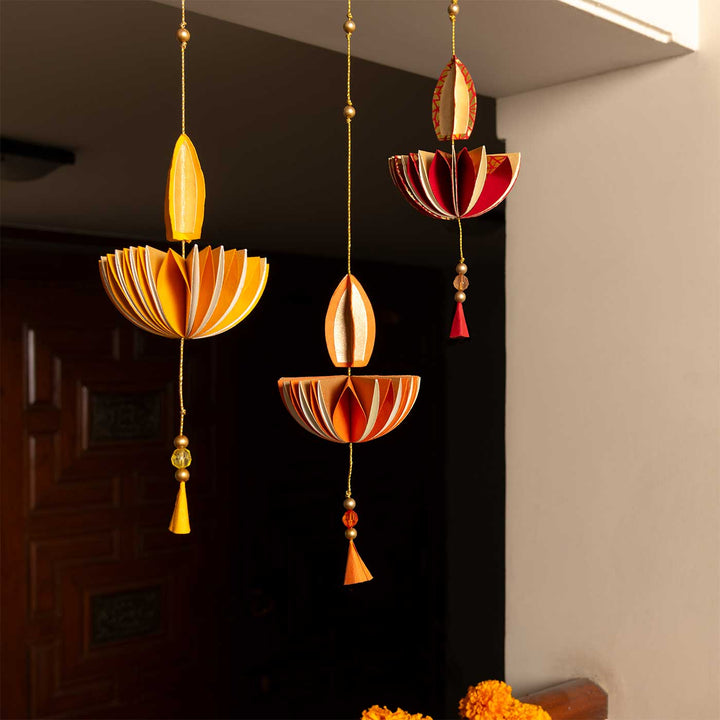 Handmade Honeycomb Diya Paper Hanging | Set of 3