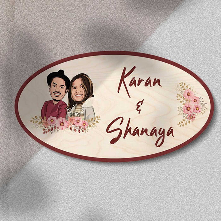 Photo Personalized Printed Wooden Oval Character Nameplate For Couples