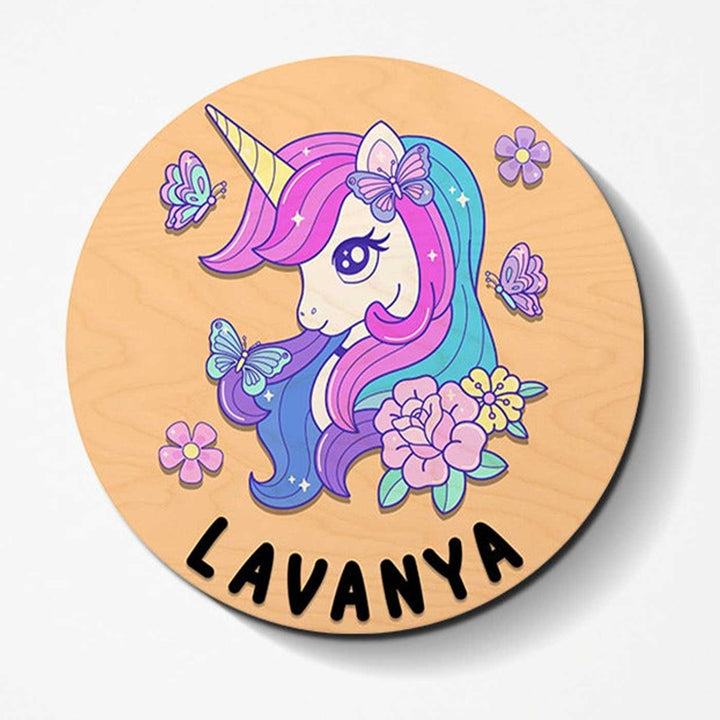 Circular 3D Unicorn Themed Nameplate for Kids