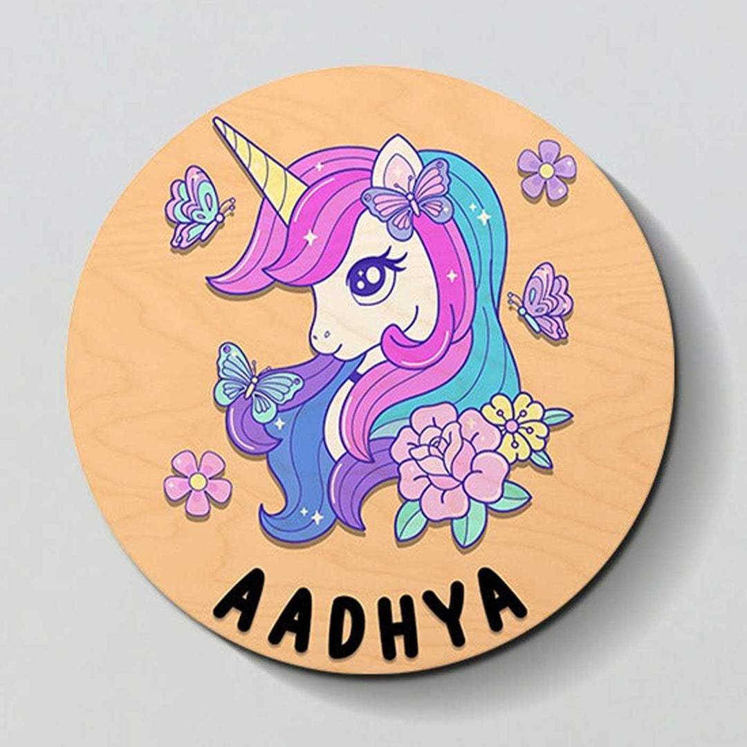 Circular 3D Unicorn Themed Nameplate for Kids