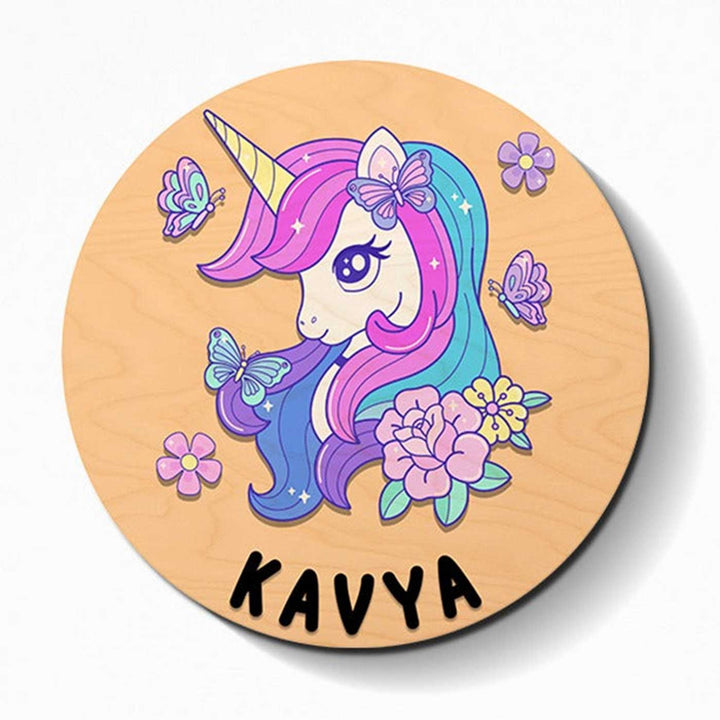 Circular 3D Unicorn Themed Nameplate for Kids