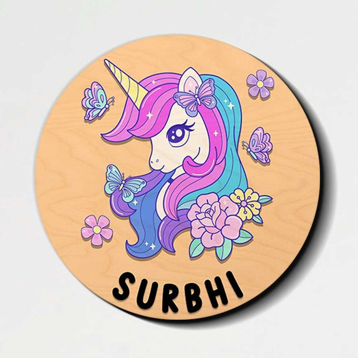 Circular 3D Unicorn Themed Nameplate for Kids