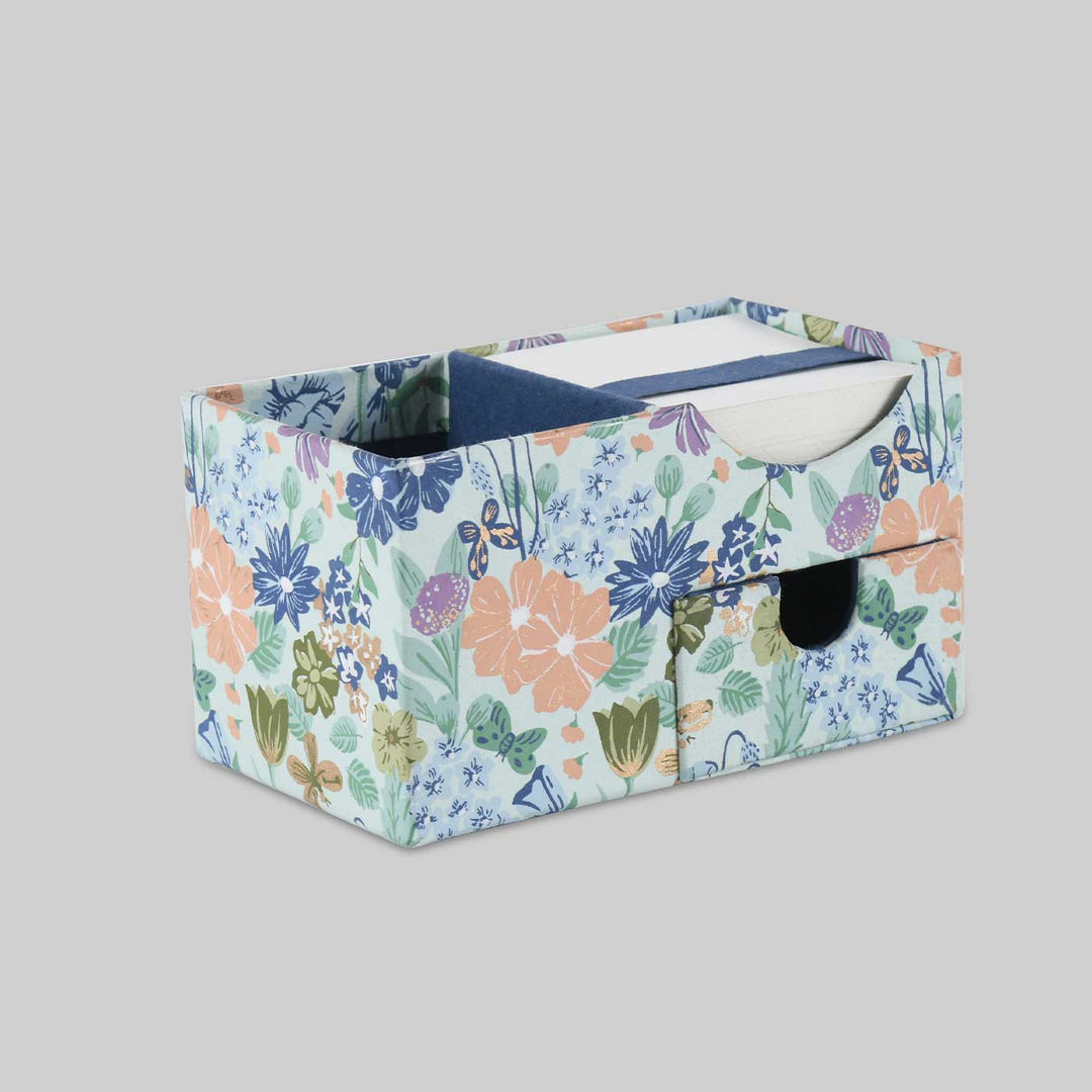 Handmade Blue Floral Cube Desk Organiser