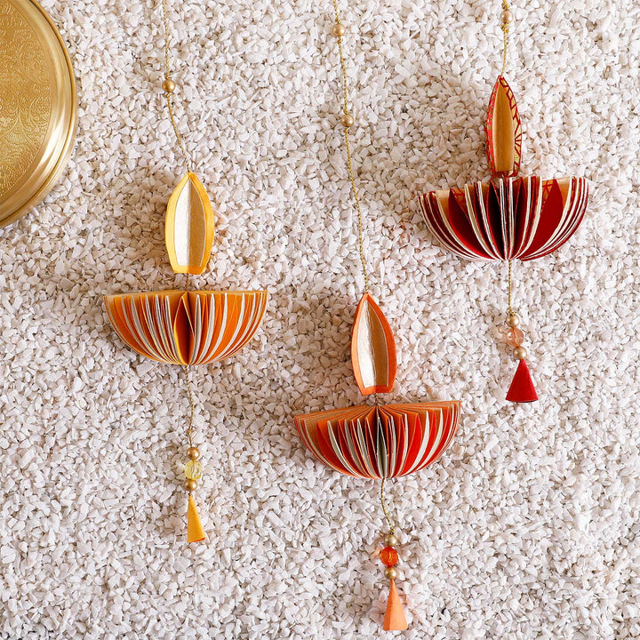 Handmade Honeycomb Diya Paper Hanging | Set of 3