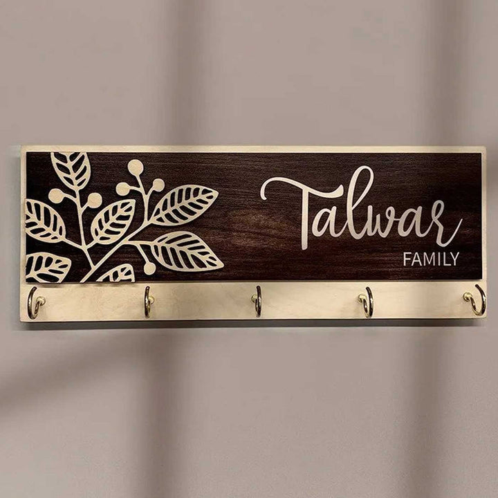 Printed Wooden Rectangle Nameplate With Key Holder