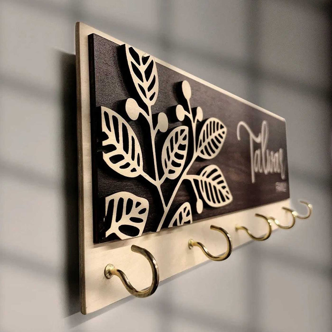 Printed Wooden Rectangle Nameplate With Key Holder