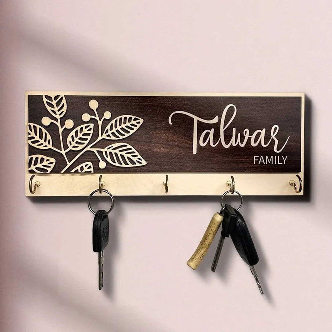 Printed Wooden Rectangle Nameplate With Key Holder