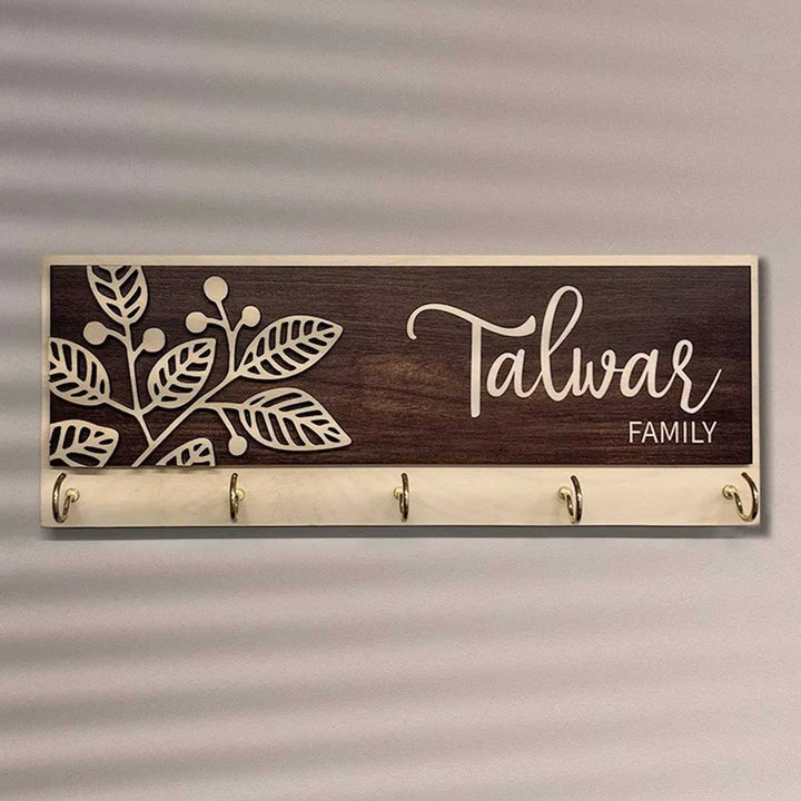 Printed Wooden Rectangle Nameplate With Key Holder